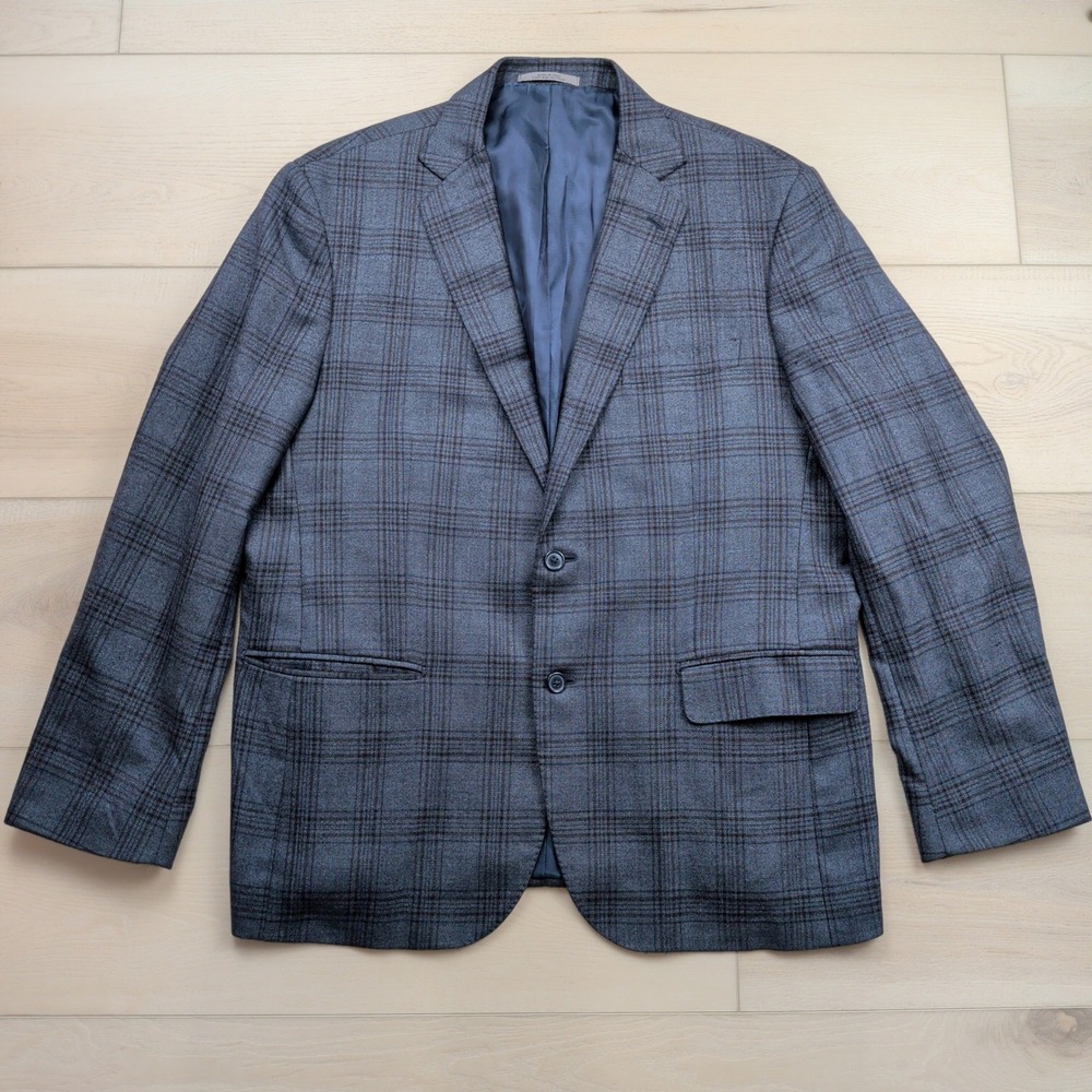 John W Nordstrom Loro Piana 100% Cashmere Plaid Sport Coat Blazer Italy 46R Blue